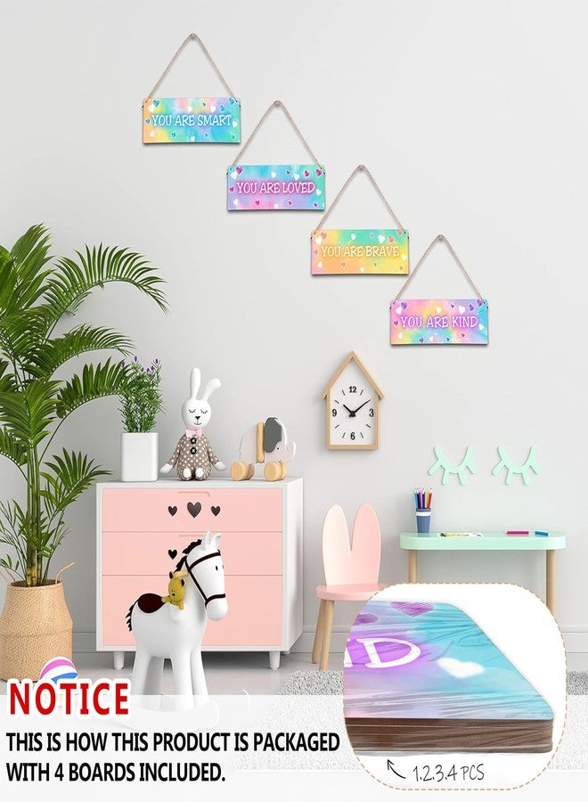 ISOVF 4 Pieces Tie Dye Decor Kids Room Wall Decor Wooden Sign - Motivational Wall Art For Kids Room Nursery Playroom Classroom - You Are Loved Brave Kind Smart(Sign-04) - Image 3
